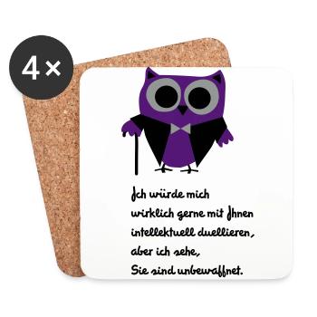 Owl, satire, saying "Intellectually duel" - Coasters (set of 4) - white - Front