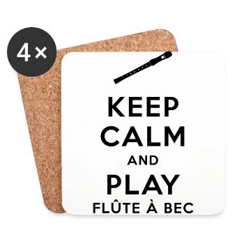 Keep calm and play flûte à bec - Dessous de verre (lot de 4) - blanc - Devant