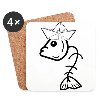 Fish bone fish head paper hat Moin - Coasters (set of 4) - white - Front