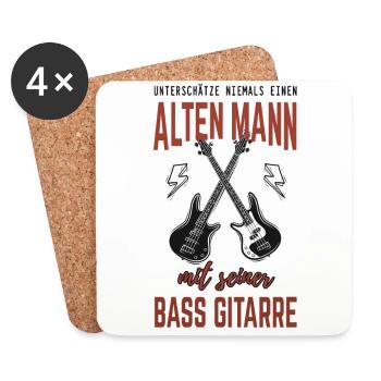 Alter Mann mit Bass Gitarre - Untersetzer (4er-Set) - Weiß - Vorne
