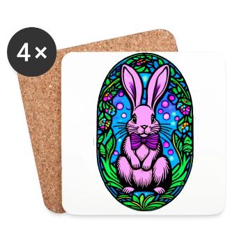 Pink Purple Easter Bunny Picture - Coasters (set of 4) - white - Front