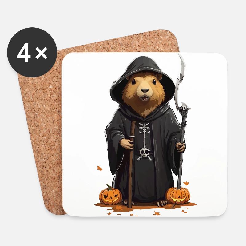 Lustiges Halloween Capybara Sensenmann Design - Untersetzer (4er-Set) - Weiß