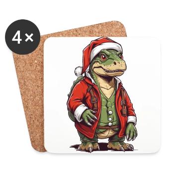 Christmas T-Rex Santa Claus Fun - Coasters (set of 4) - white - Front