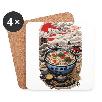 Retro Ramen Japan Ukiyo-E Style Noodle Soup Art - Coasters (set of 4) - white - Front