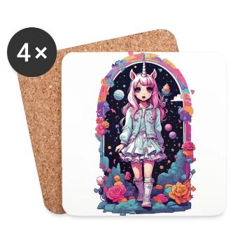 Gothique Kawaii Chibi Licorne Anime eGirl Style - Dessous de verre (lot de 4) - blanc - Devant