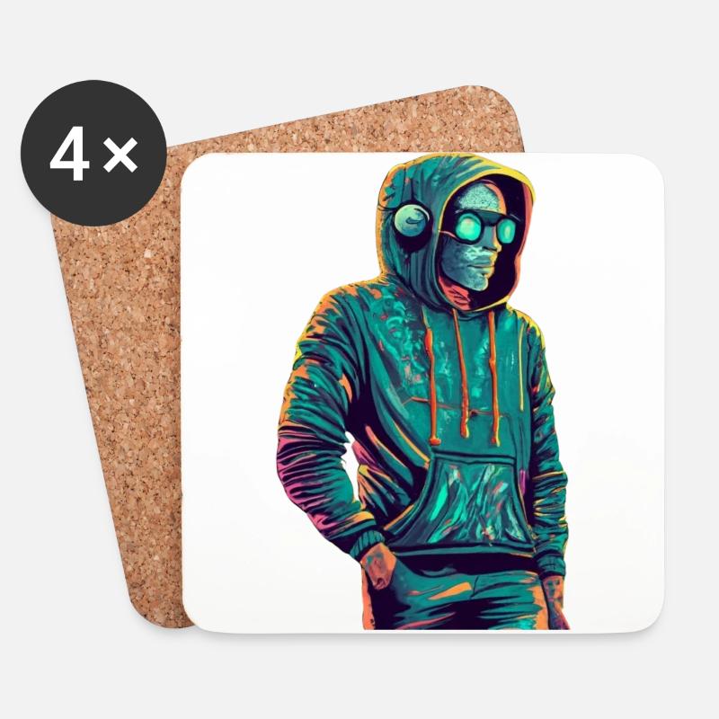 Hoodie Man mit Brille - Untersetzer (4er-Set) - Weiß