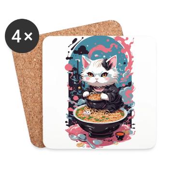 Katze Goth Pastel Ramen Nudelsuppe Kawaii - Untersetzer (4er-Set) - Weiß - Vorne