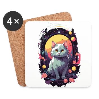 Gothic Cat Mystical Cat Lover Design - Coasters (set of 4) - white - Front