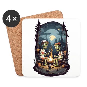 Zombie Camping Halloween Spooky Campfire - Coasters (set of 4) - white - Front