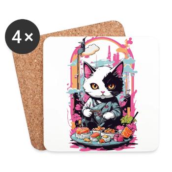 Kawaii Sushi Cat Pastel Goth Style Japon - Dessous de verre (lot de 4) - blanc - Devant