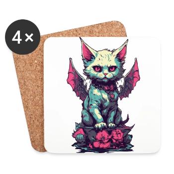 Goth Cat Vampire Demons Aesthetic - Coasters (set of 4) - white - Front