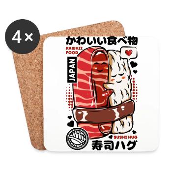 Japon sushi hug cute - Dessous de verre (lot de 4) - blanc - Devant