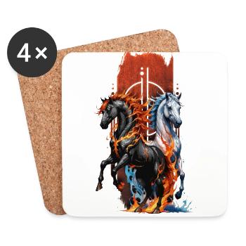 Elemental Equine: Fire and Water Horse - Coasters (set of 4) - white - Front