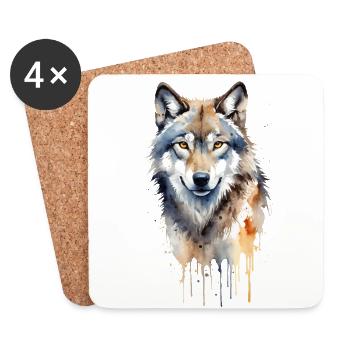 Silent Guardian: Watercolor Gray Wolf Portrait - Coasters (set of 4) - white - Front