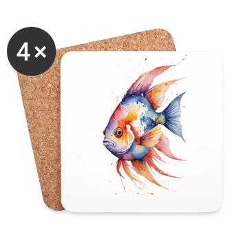 Lebendige Gewässer: Aquarell tropische Fische - Untersetzer (4er-Set) - Weiß - Vorne