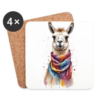 Lama im Schal - Andean Fashionista - Untersetzer (4er-Set) - Weiß - Vorne