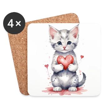 Süße Katze mit Herz - Purrfect Love - Untersetzer (4er-Set) - Weiß - Vorne