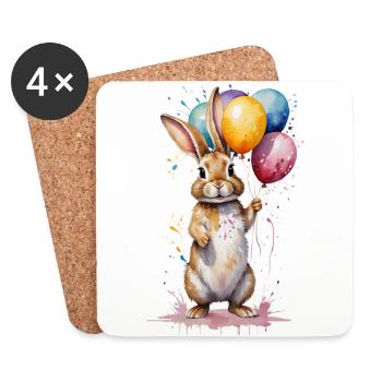 Lapin avec des ballons - Aquarelle - Dessous de verre (lot de 4) - blanc - Devant
