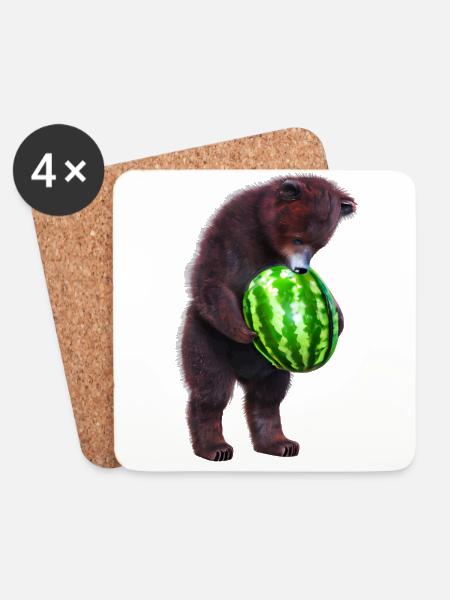 Bär mit Wassermelone - Untersetzer (4er-Set) - Weiß