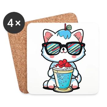 Fancy cat: sunglasses and cocktail - Coasters (set of 4) - white - Front