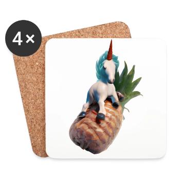 Licorne ananas - Licorne tropicale - Dessous de verre (lot de 4) - blanc - Devant