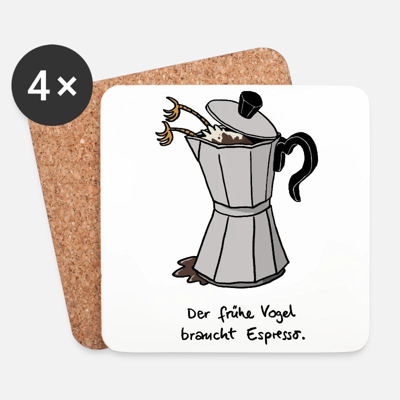 der frühe Vogel braucht Espresso - Untersetzer (4er-Set) - Weiß