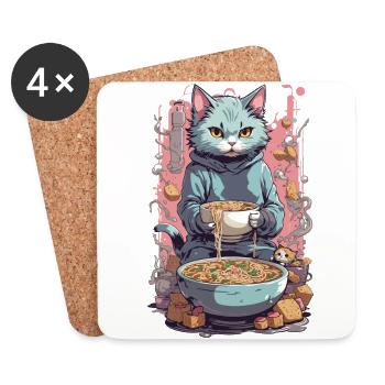 Chat Chef Ramen Japon Nourriture Les chats adorent - Dessous de verre (lot de 4) - blanc - Devant