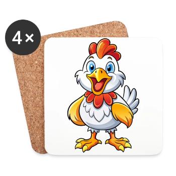 Poulet heureux - Dessous de verre (lot de 4) - blanc - Devant
