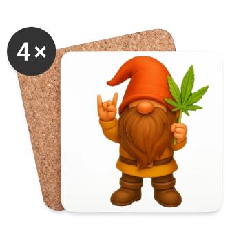 Rock on Zwerg mit Hanfblatt - Cannabis - Weed - Untersetzer (4er-Set) - Weiß - Vorne