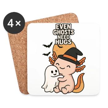 Halloween Axolotl Hug with Ghost - Coasters (set of 4) - white - Front