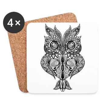 Owl design in mandala style - Coasters (set of 4) - white - Front