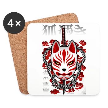 Japan Kitsune - Walddämon - Untersetzer (4er-Set) - Weiß - Vorne