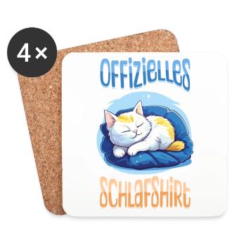 Chemise de nuit officielle Pyjama chat Animal mignon - Dessous de verre (lot de 4) - blanc - Devant