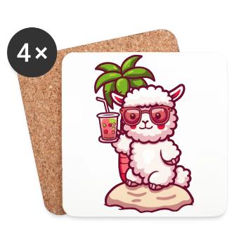 Alpaca Llama Summer Beach Holidays - Coasters (set of 4) - white - Front