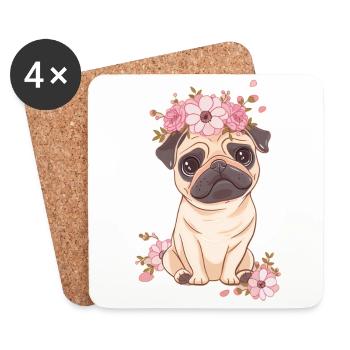 Carlin aux fleurs - Dessous de verre (lot de 4) - blanc - Devant