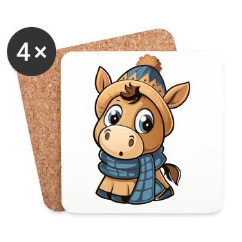 Cute pony with scarf and bobble hat. - Coasters (set of 4) - white - Front