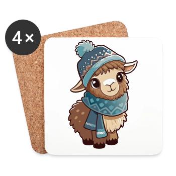 Cute llama with scarf and bobble hat. - Coasters (set of 4) - white - Front