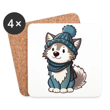 Niedlicher Wolf mit Schal und Pudelmütze. - Untersetzer (4er-Set) - Weiß - Vorne