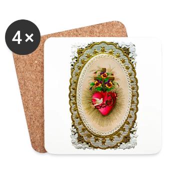 rotes Herz mit Blumen und Kreuz - Untersetzer (4er-Set) - Weiß - Vorne