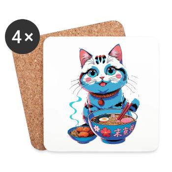 Chat Ramen Kawaii - Art culinaire japonais mignon - Dessous de verre (lot de 4) - blanc - Devant