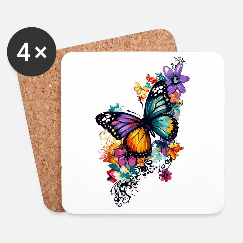Schmetterling Blumen Bunt Farbenfroh Schön Kunst - Untersetzer (4er-Set) - Weiß