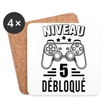 Niveau 5 Débloqué – Cadeau Anniversaire Gamer - Dessous de verre (lot de 4) - blanc - Devant
