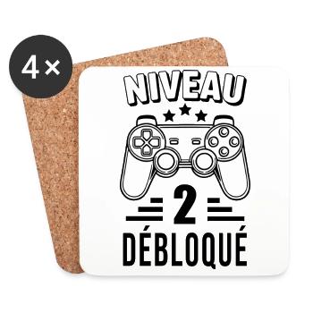 Niveau 2 Débloqué – Cadeau Anniversaire Gamer - Dessous de verre (lot de 4) - blanc - Devant