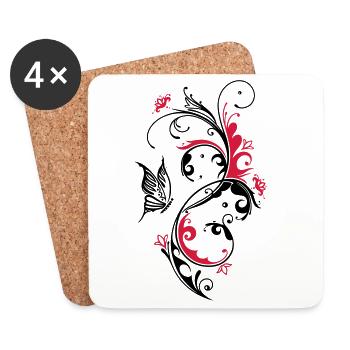 Flowers with butterfly, floral - Coasters (set of 4) - white - Front