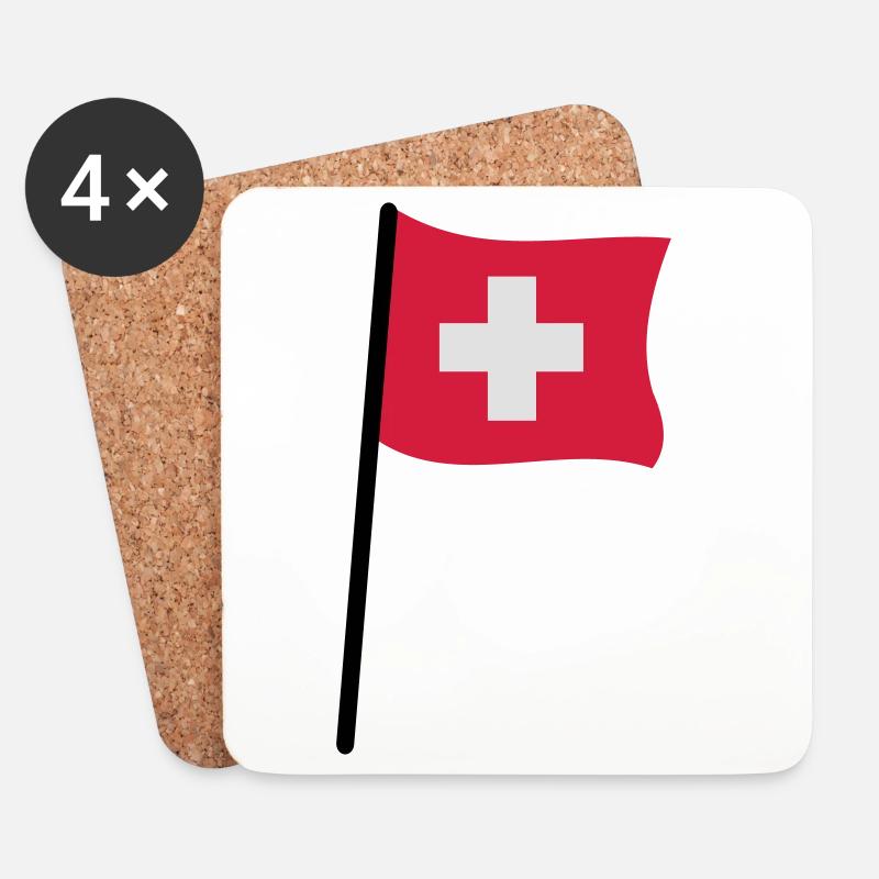 Schweizer Flagge - Untersetzer (4er-Set) - Weiß