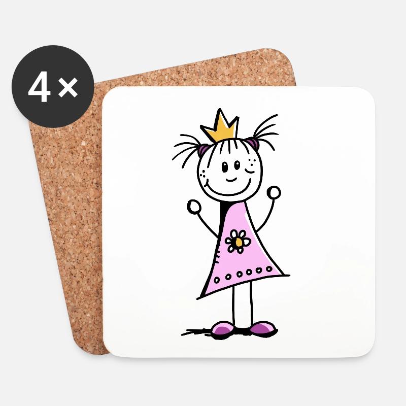 Lustige Prinzessin mit Krone und rosa Kleid - Untersetzer (4er-Set) - Weiß