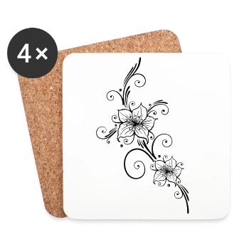 Lilies with floral filigree ornament - Coasters (set of 4) - white - Front