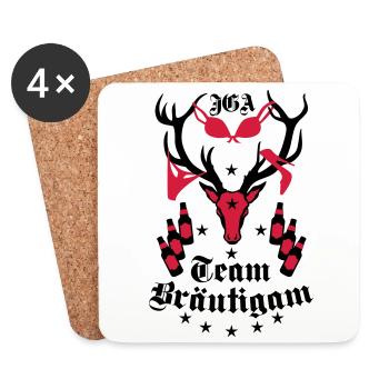 173 Hirsch JGA Team Bräutigam Bier Freunde - Untersetzer (4er-Set) - Weiß - Vorne