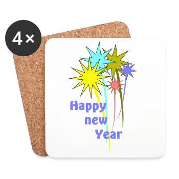 Festive New Year's fireworks with text - Coasters (set of 4) - white - Front