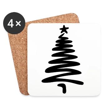 Christmas tree linear hand-drawn - Coasters (set of 4) - white - Front